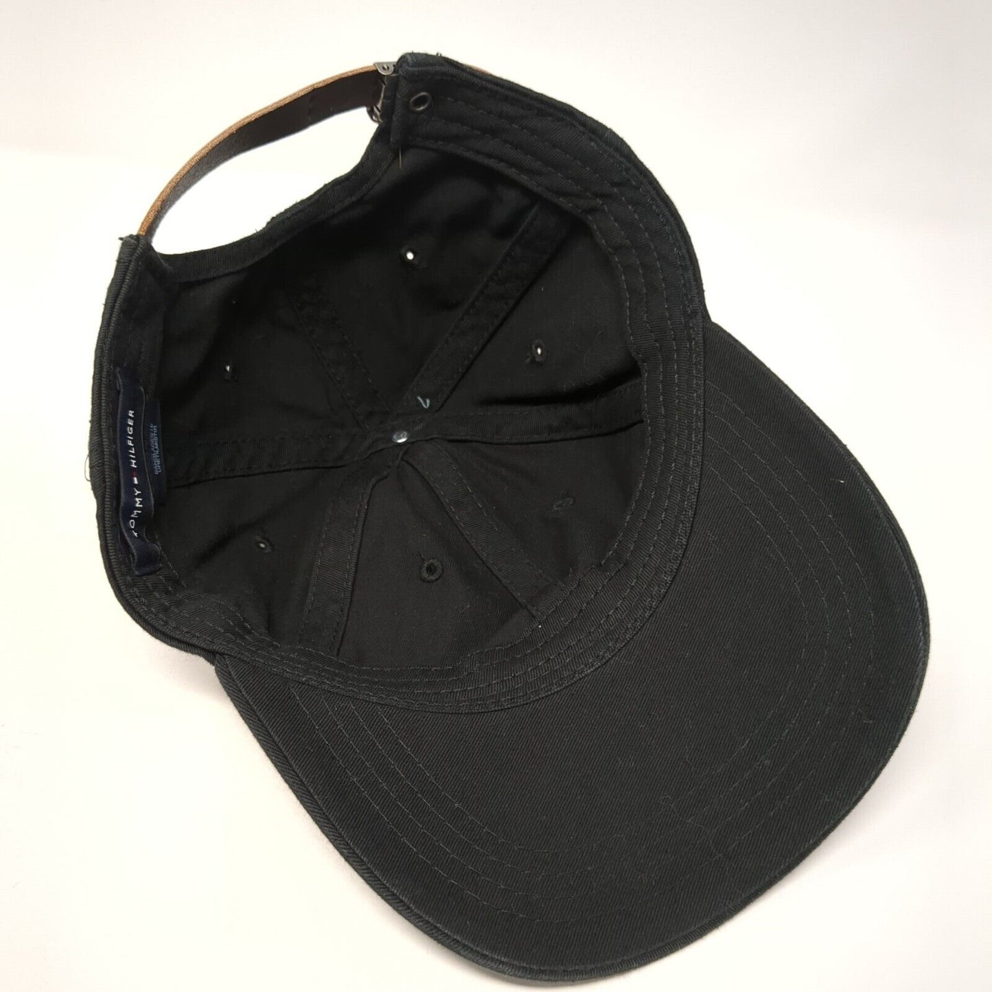 Tommy Hilfiger Slideback Hat Black One Size Embroidered Leather Strap
