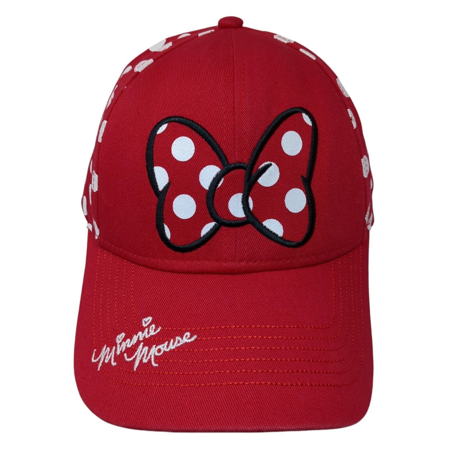 Minnie Mouse Bow Strapback Hat Red One Size Polka Dot Embroidered Disney