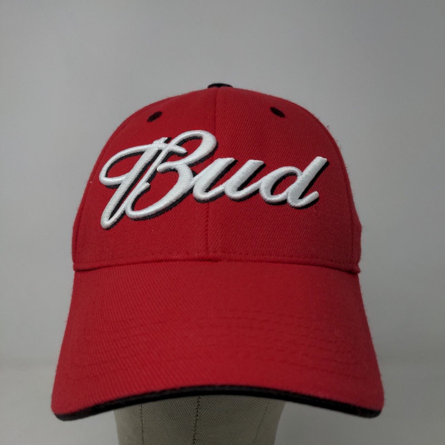 Top of the World Men's Fitted Hat Red OSFA Budweisers Embroidered Big Logo Beer