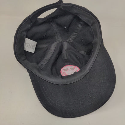 Smiley Face Strapback Hat Black One Size Adjustable Embroidered 6 Panel Cotton