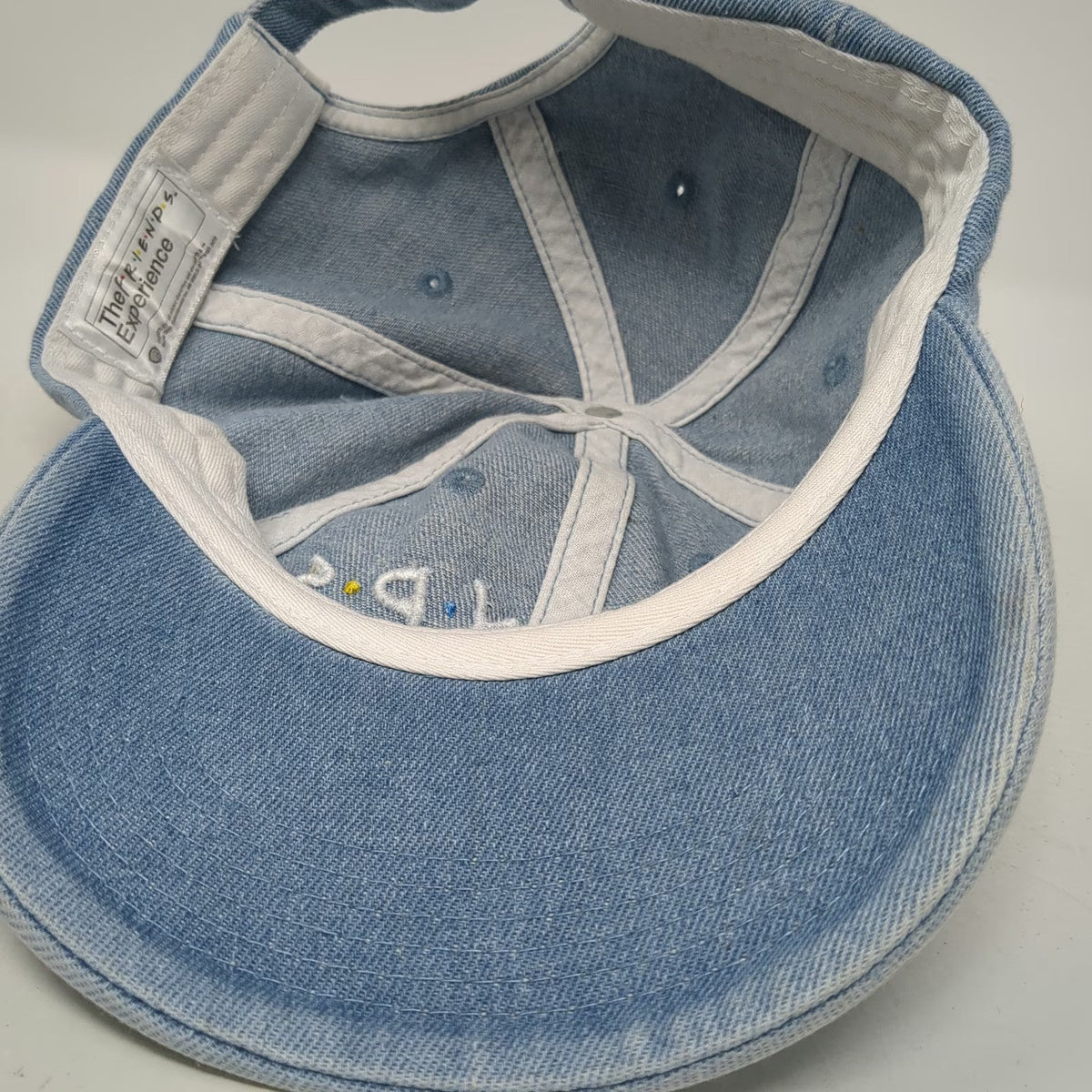 The Friends Experience Baseball Cap Blue Denim One Size Slideback Hat Logo