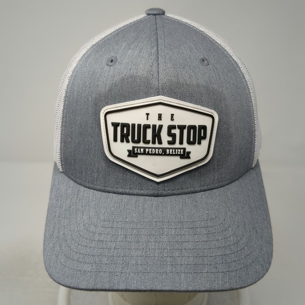 Yupoong Trucker Hat Gray One Size The Truck Stop San Pedro Belize Mesh Snapback