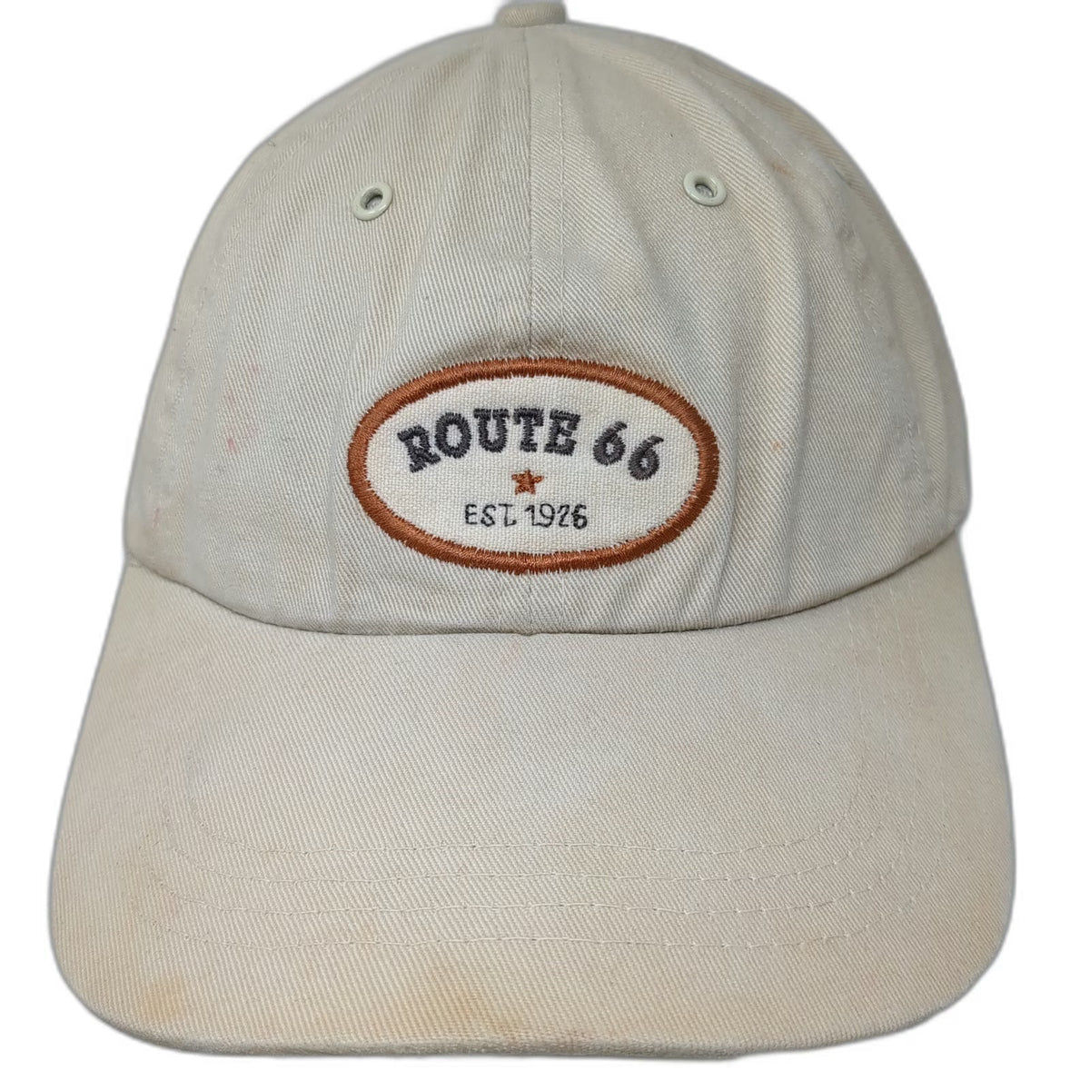 Route 66 Baseball Cap Beige One Size Embroidered Patch Slideback Script Hat