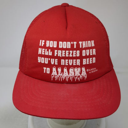 Raven Screens Trucker Hat Red Alaska Hell Freezes Over Graphic Snapback Vintage