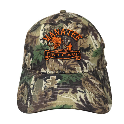 Manatee Fish Camp Strapback Hat Camouflage OSFM Adjustable Embroidered Otto