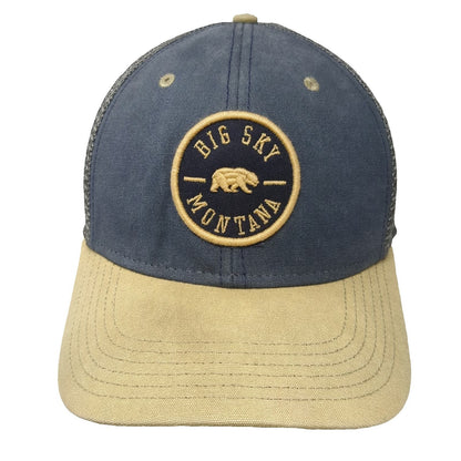 Legacy Trucker Hat Blue Beige One Size Big Sky Montana Bear Patch Mesh Back