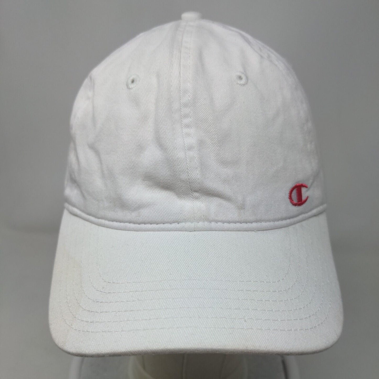 Champion Slideback Hat White OSFA Adjustable Embroidered Logo 6 Panel