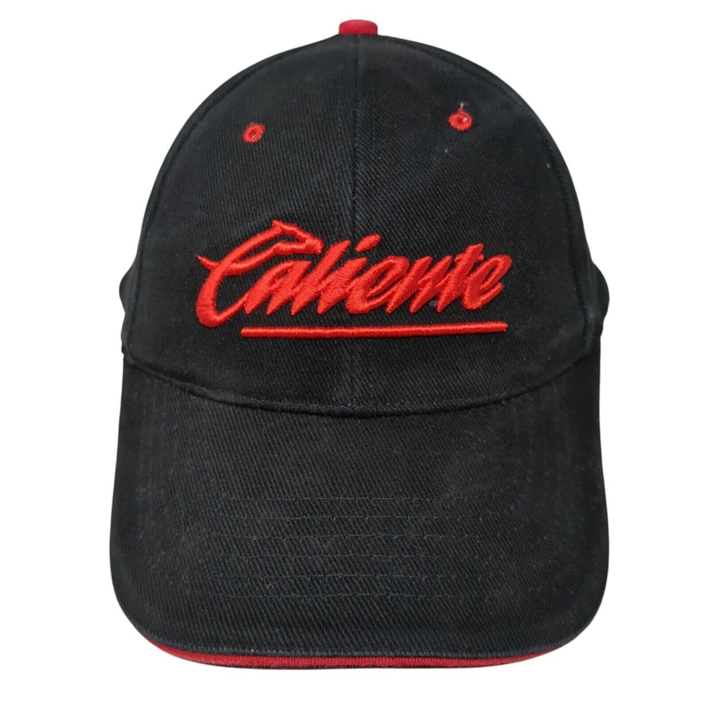 Caliente Strapback Hat Black OS Adjustable Embroidered Vented Holes 6 Panel