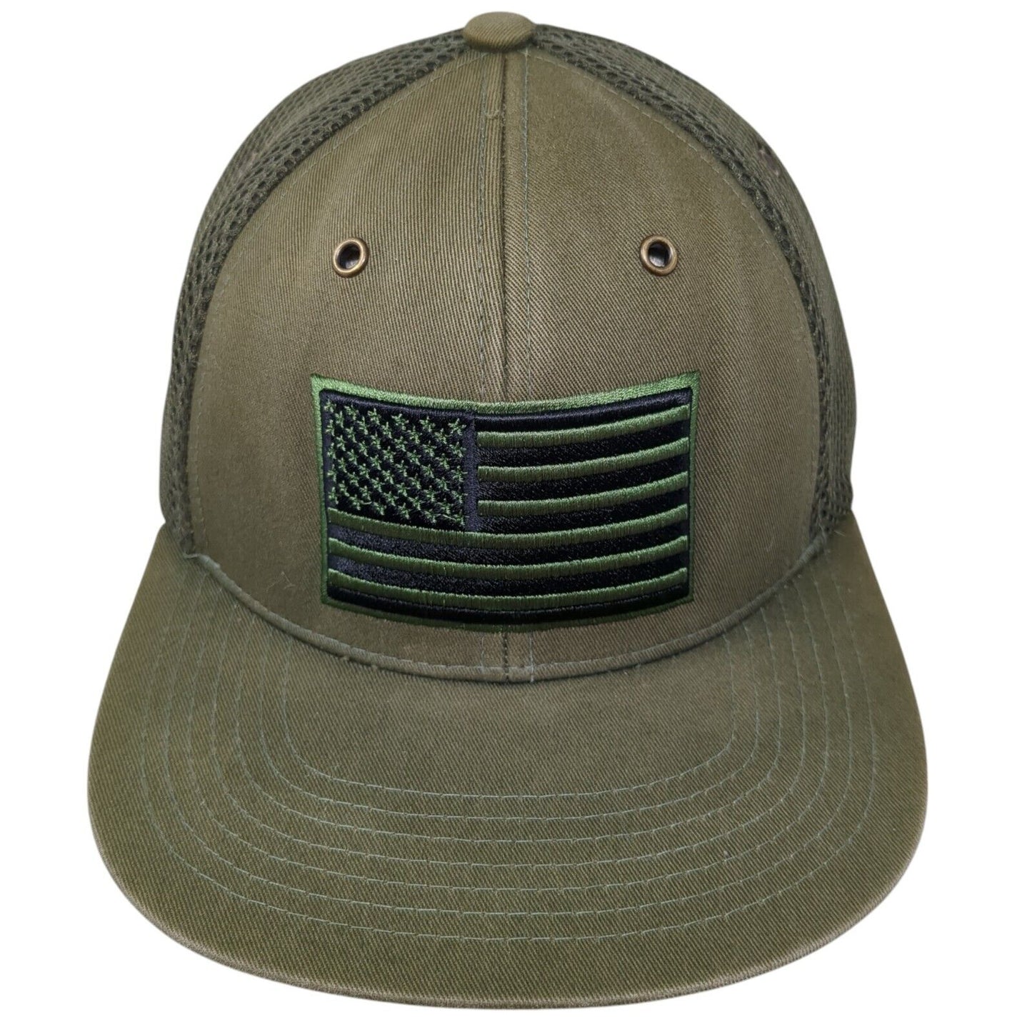 USA Flag Snapback Trucker Hat Green OS Adjustable Embroidered Patriotic Pit Bull