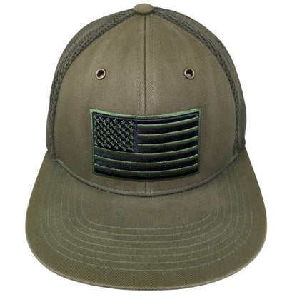 USA Flag Snapback Trucker Hat Green OS Adjustable Embroidered Patriotic Pit Bull