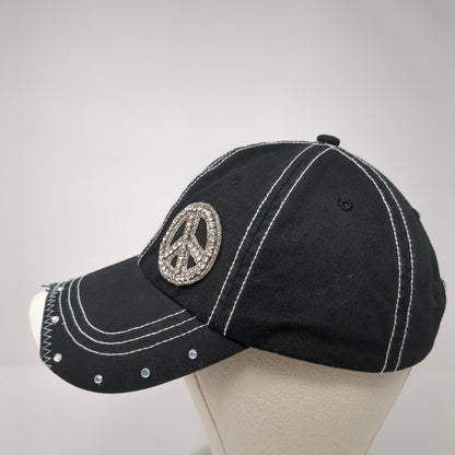 Marigold Caps Slideback Hat Black One Size Adjustable Rhinestone Distressed
