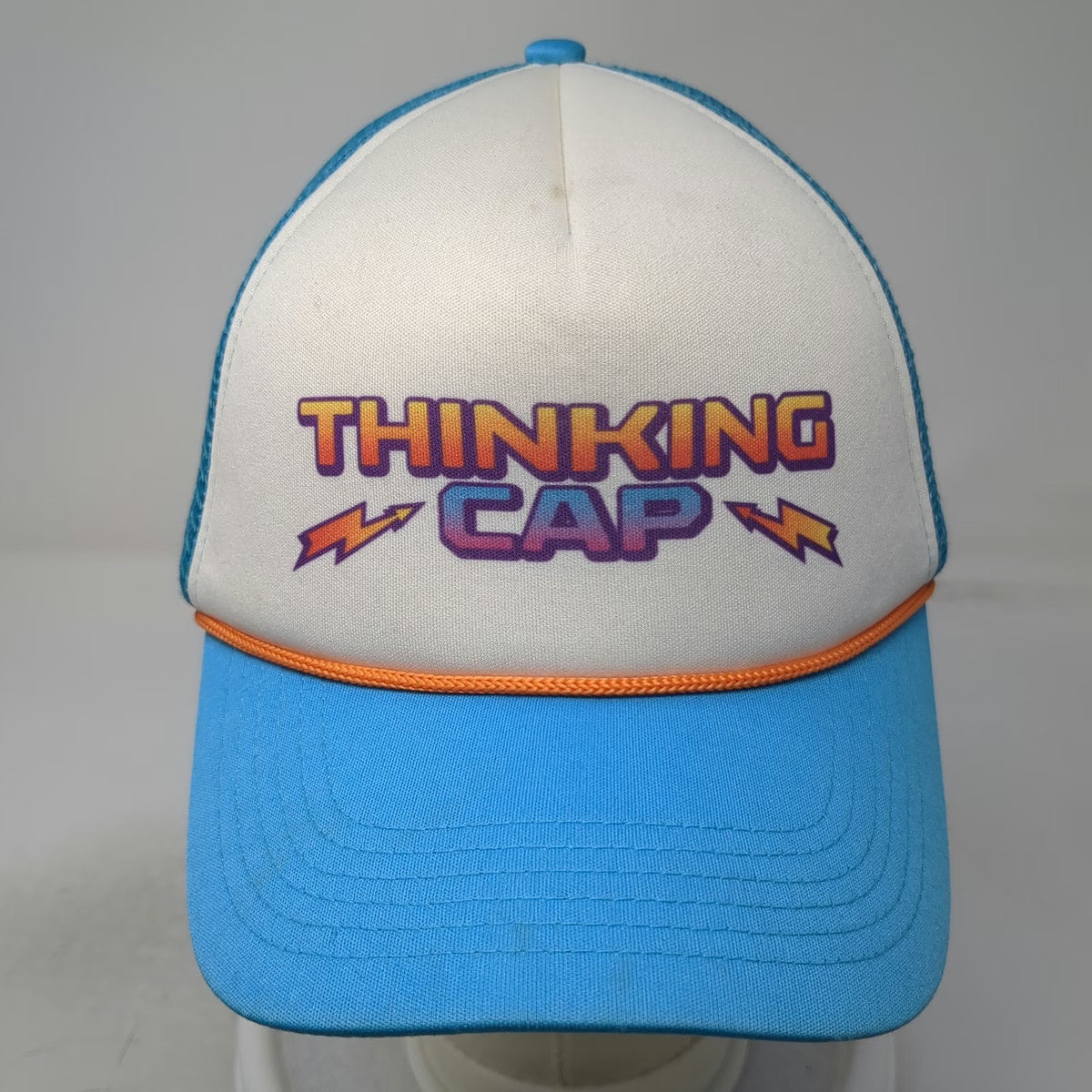 Netflix Stranger Things Thinking Cap Blue Trucker Hat OSFM Snapback Mesh Foam