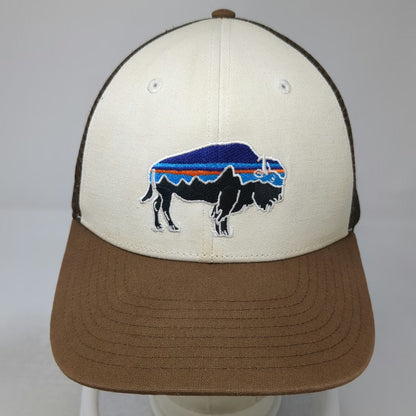 Patagonia Trucker Hat Brown Beige One Size Bison Logo Mesh Snapback Hiking Cap
