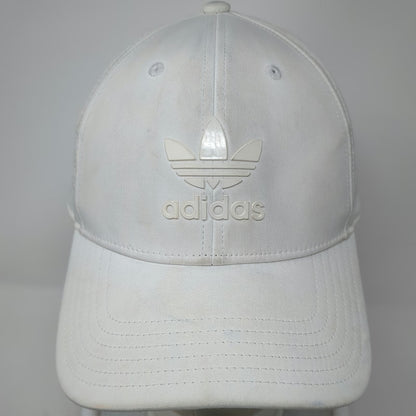 Adidas Snapback Hat White One Size Perforated 3-Stripes Rubberized Logo 6 Panel