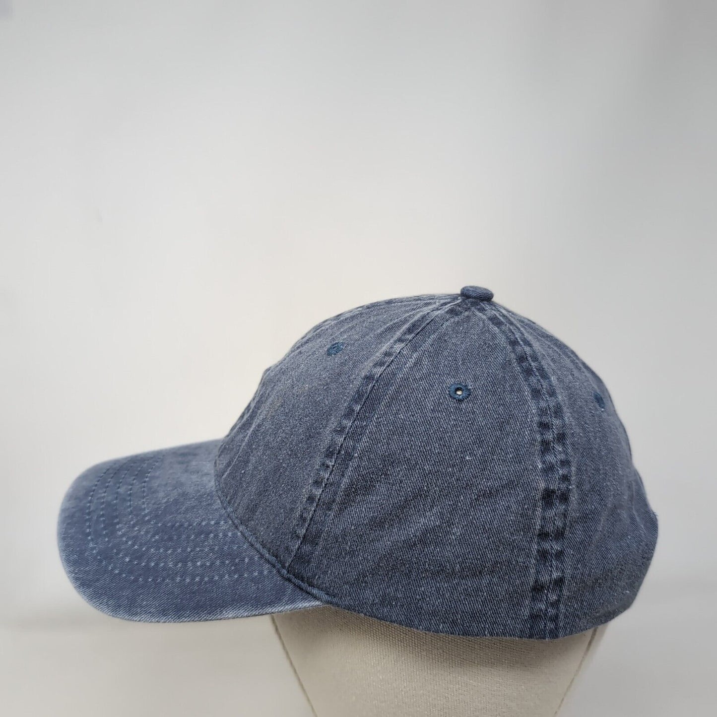 Unbranded Strapback Hat Blue OSFM Adjustable Vented Holes 6 Panel Denim Blank