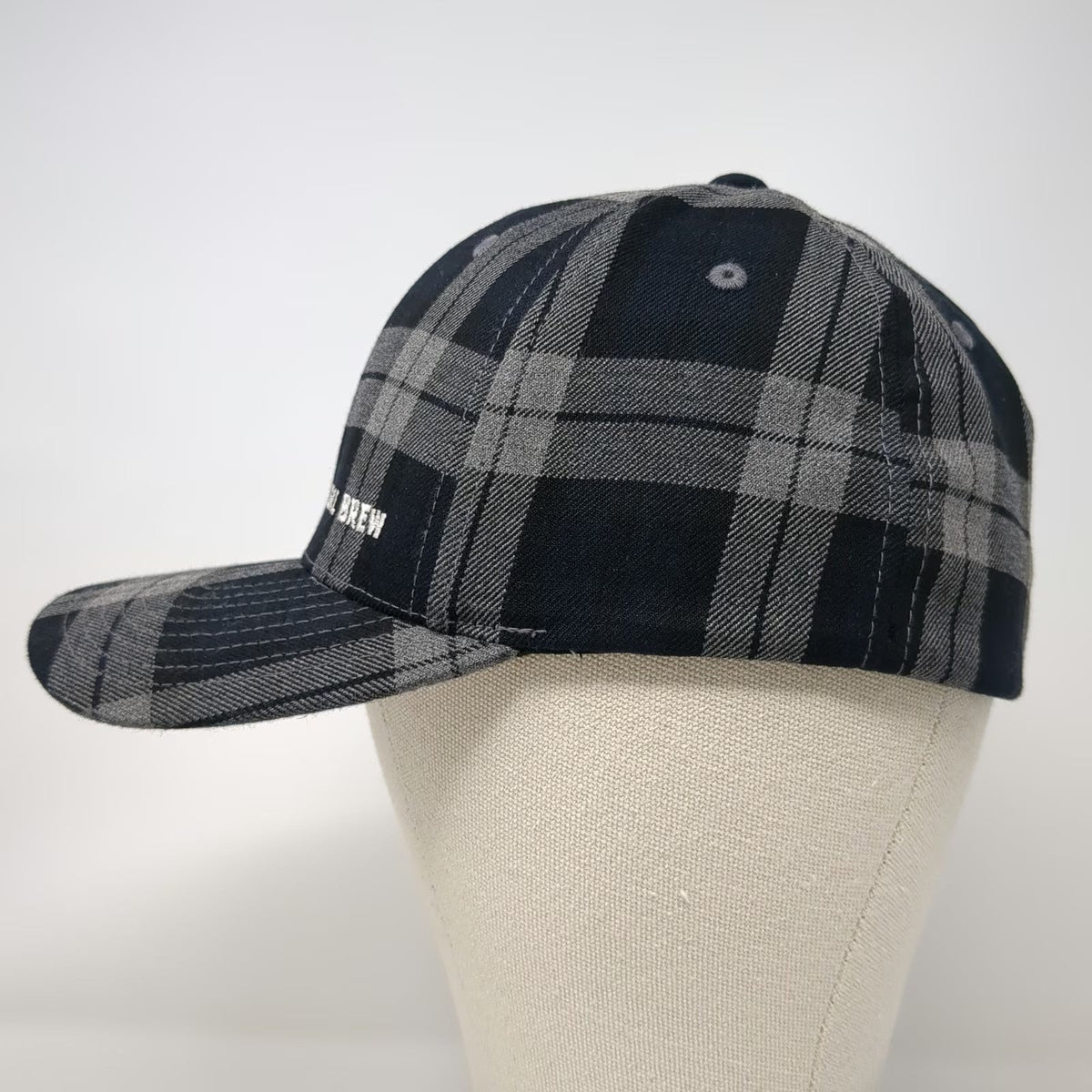 Flexfit Baseball Cap Black Gray M Drink Local Brew Plaid Beer Graphic Hat