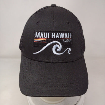 Maui Hawaii Aloha Snapback Trucker Hat Black OS Adjustable Mesh Back Blue 84