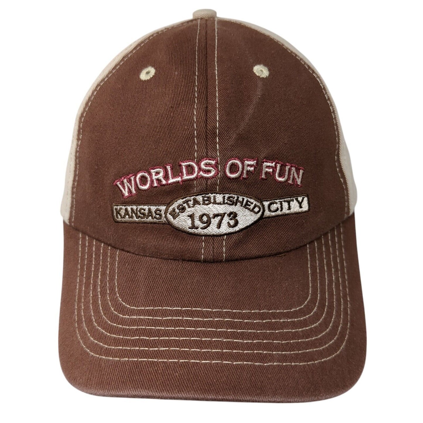 Worlds of Fun Kansas City Adult Strapback Hat Brown OS Adjustable Mesh Back