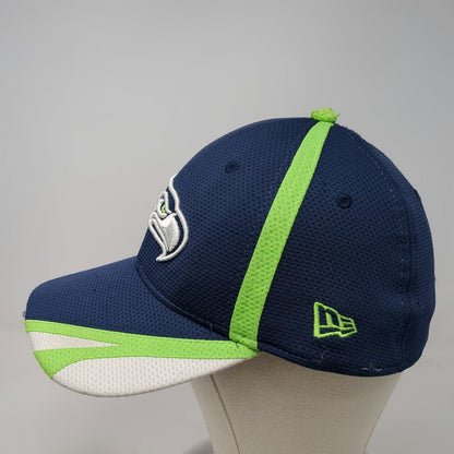 Seattle Seahawks NFL New Era Blue L 39THIRTY Stretch Fit Green White Logo Hat