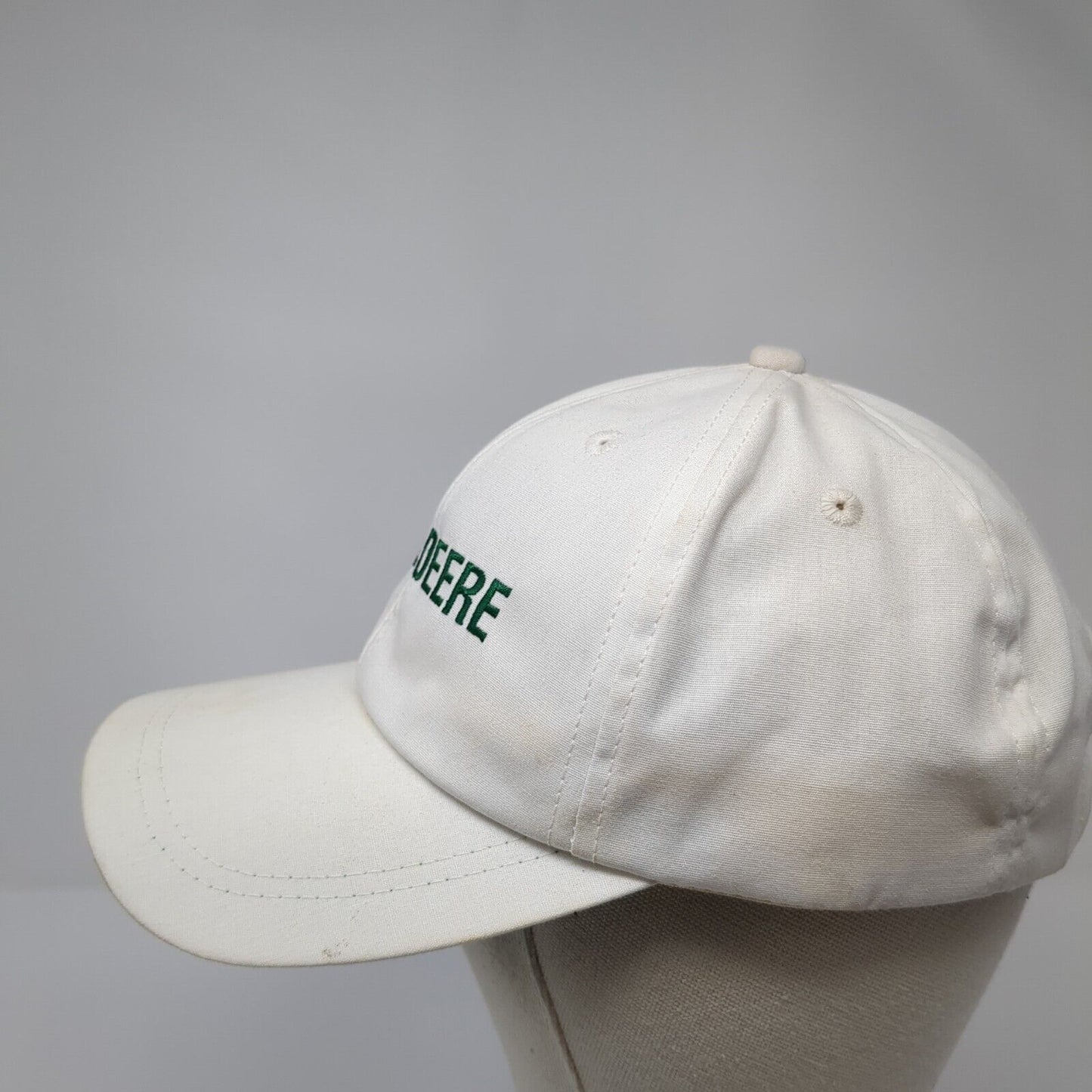 John Deere Slideback Hat White One Size Solid Leather Strap K-Products