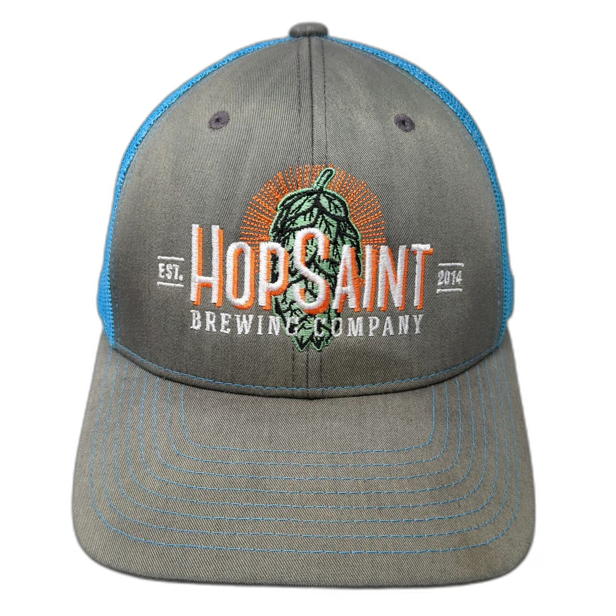 Richardson Trucker Hat Gray Blue One Size HopSaint Brewing Brewery Mesh Snapback