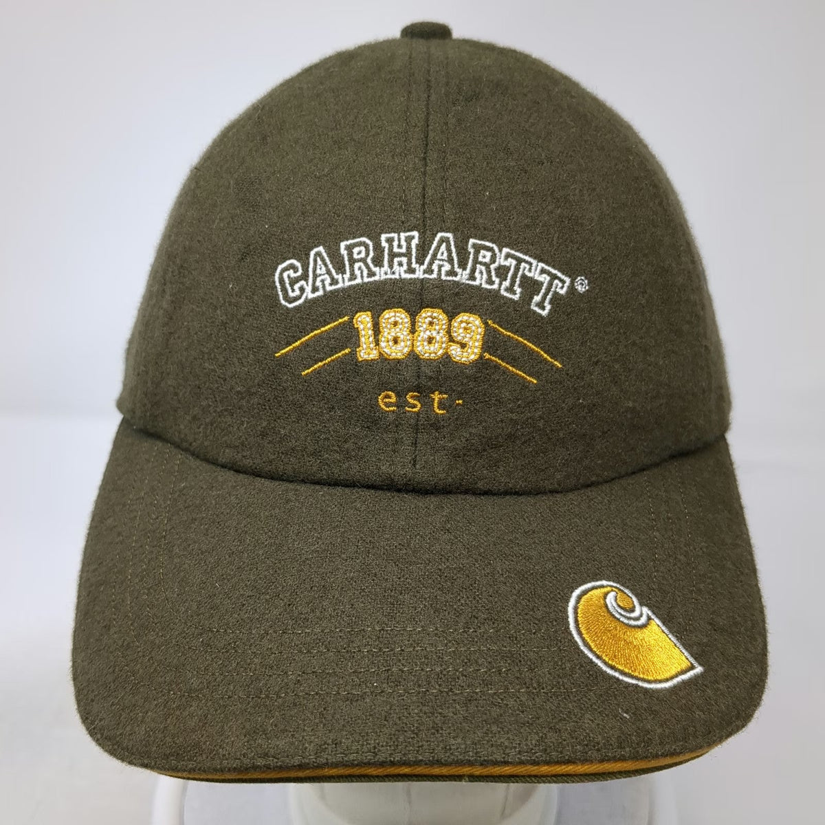 Carhartt Baseball Cap Green One Size Wool Blend Slideback 1889 Est- Logo Hat
