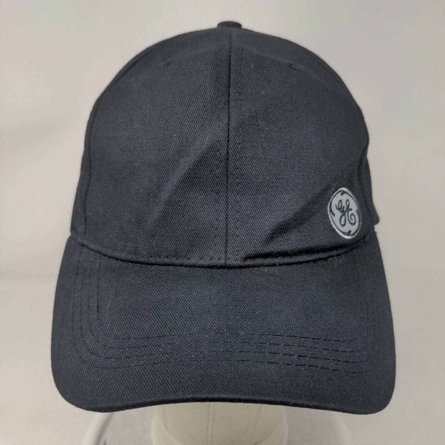 GE Strapback Hat Black One Size Embroidered Logo Adjustable 6 Panel