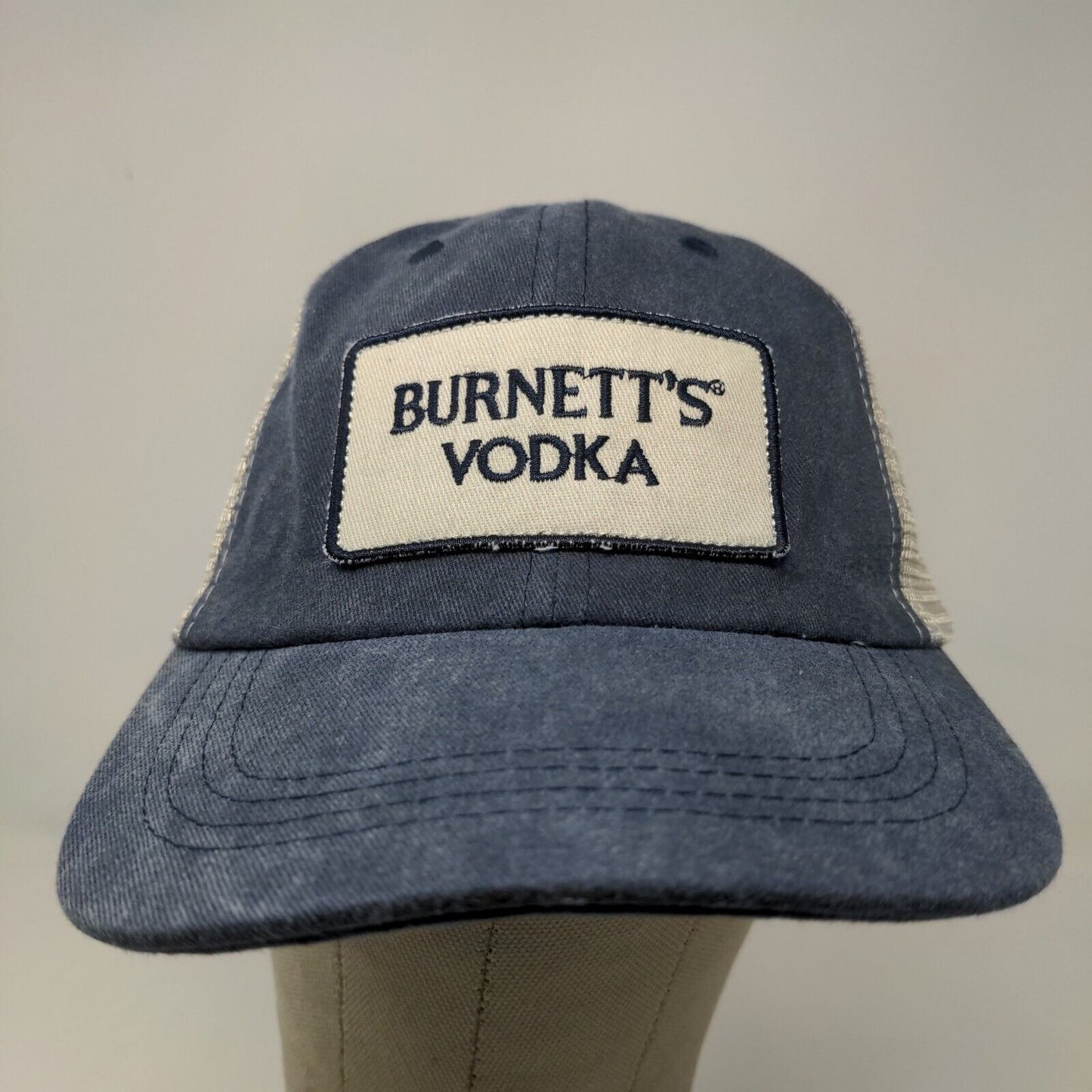 Burnett's Vodka Men's Snapback Hat Blue Tan Cotton Poly Blend Patch Logo