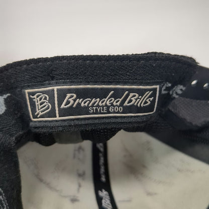 Branded Bills Trucker Hat Gray Black One Size Mesh Back Leather Patch Mountain