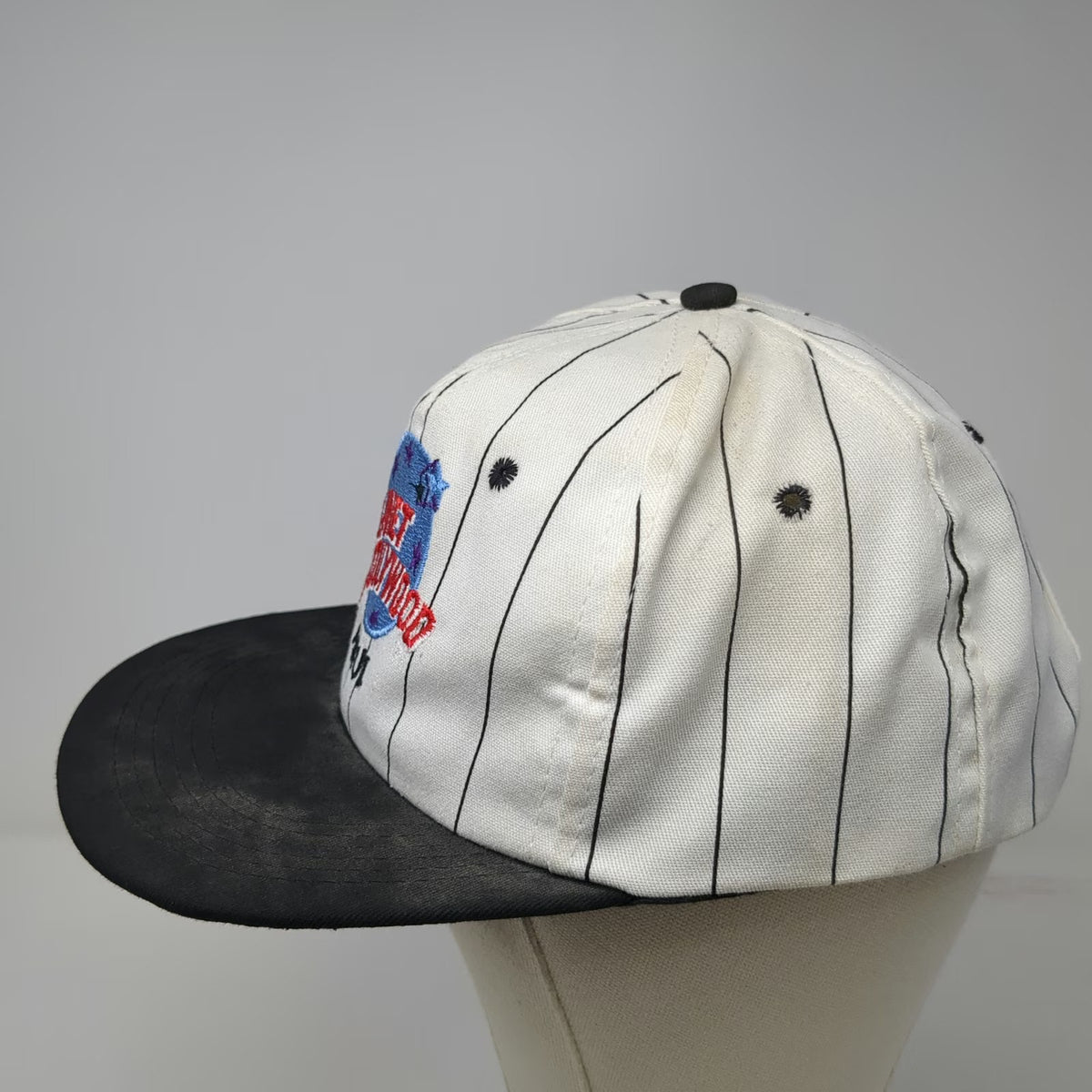 Planet Hollywood Maui Hawaii White Black Pinstripe Snapback Hat One Size Vintage