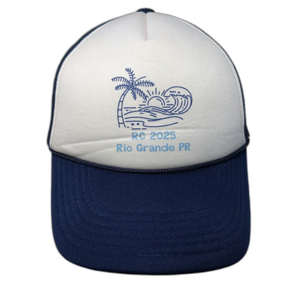 Trucker Hat Blue White One Size Mesh Snapback RC 2025 Rio Grande PR Palm Tree