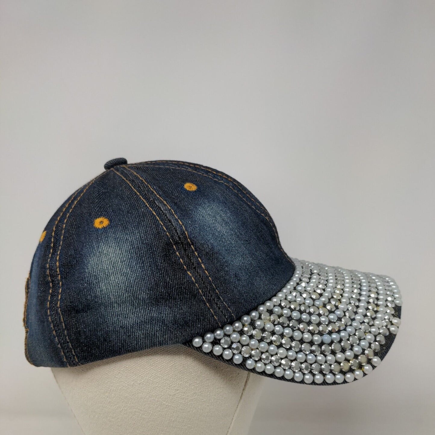 Unbranded Slideback Denim Hat Blue OSFM Studded Adjustable 6 Panel