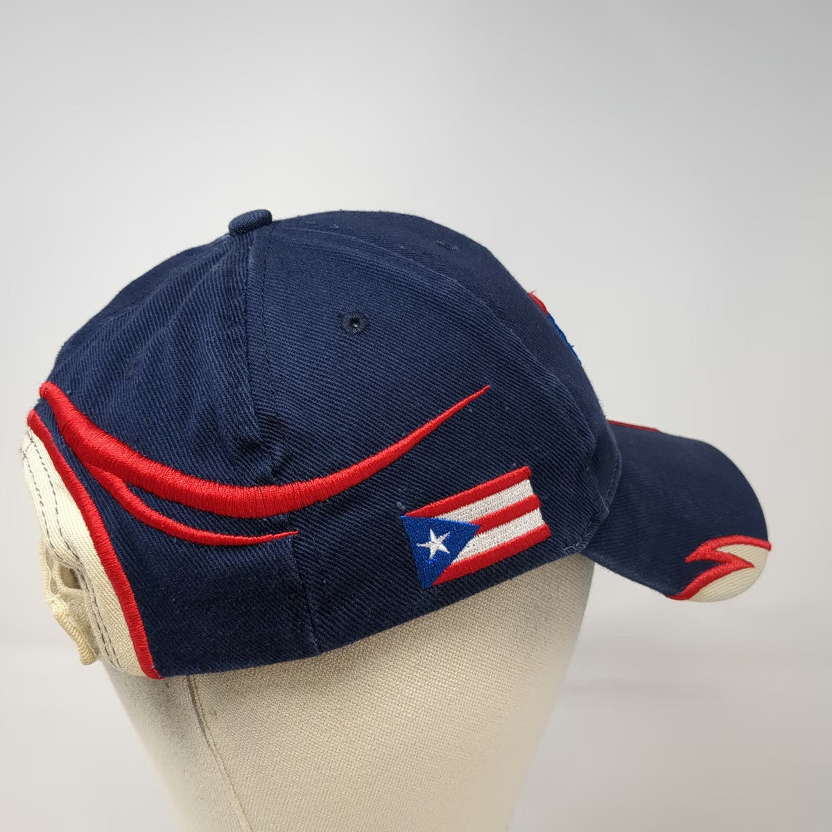 Blue Beige Red Baseball Cap One Size Puerto Rico Flag Embroidery Strapback Hat