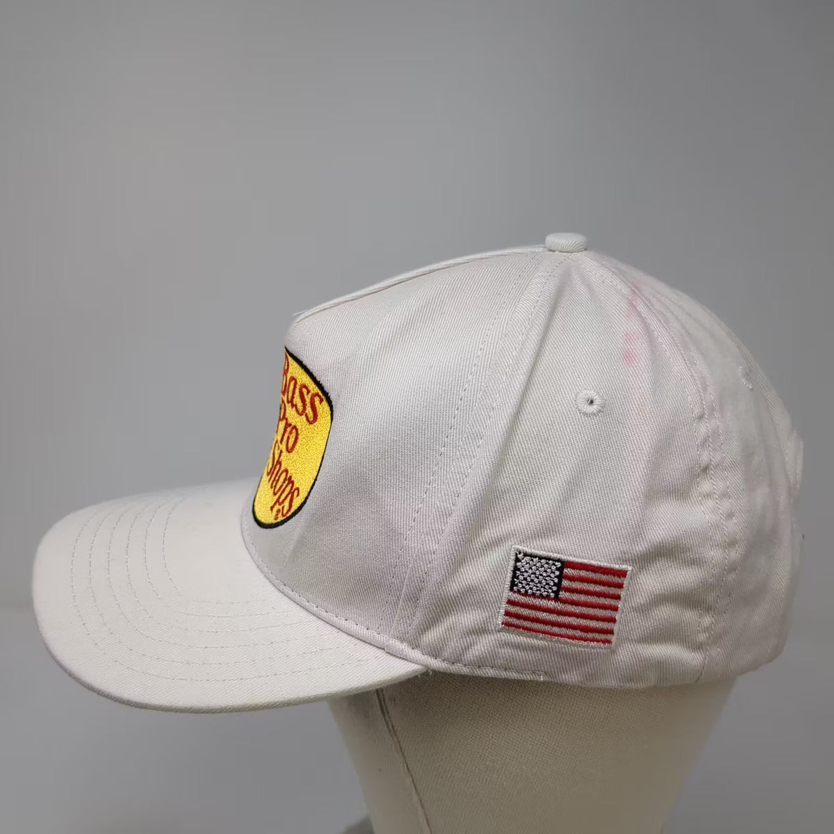 Bass Pro Shops Trucker Hat White OS Vintage Made in USA Snapback Bass Fish Flag