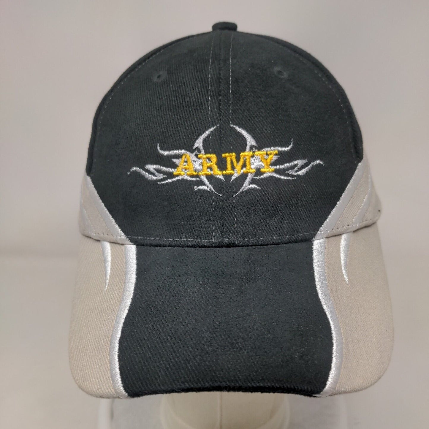 Army Strapback Hat Black OSFA Embroidered Vent Holes Colorblock HG