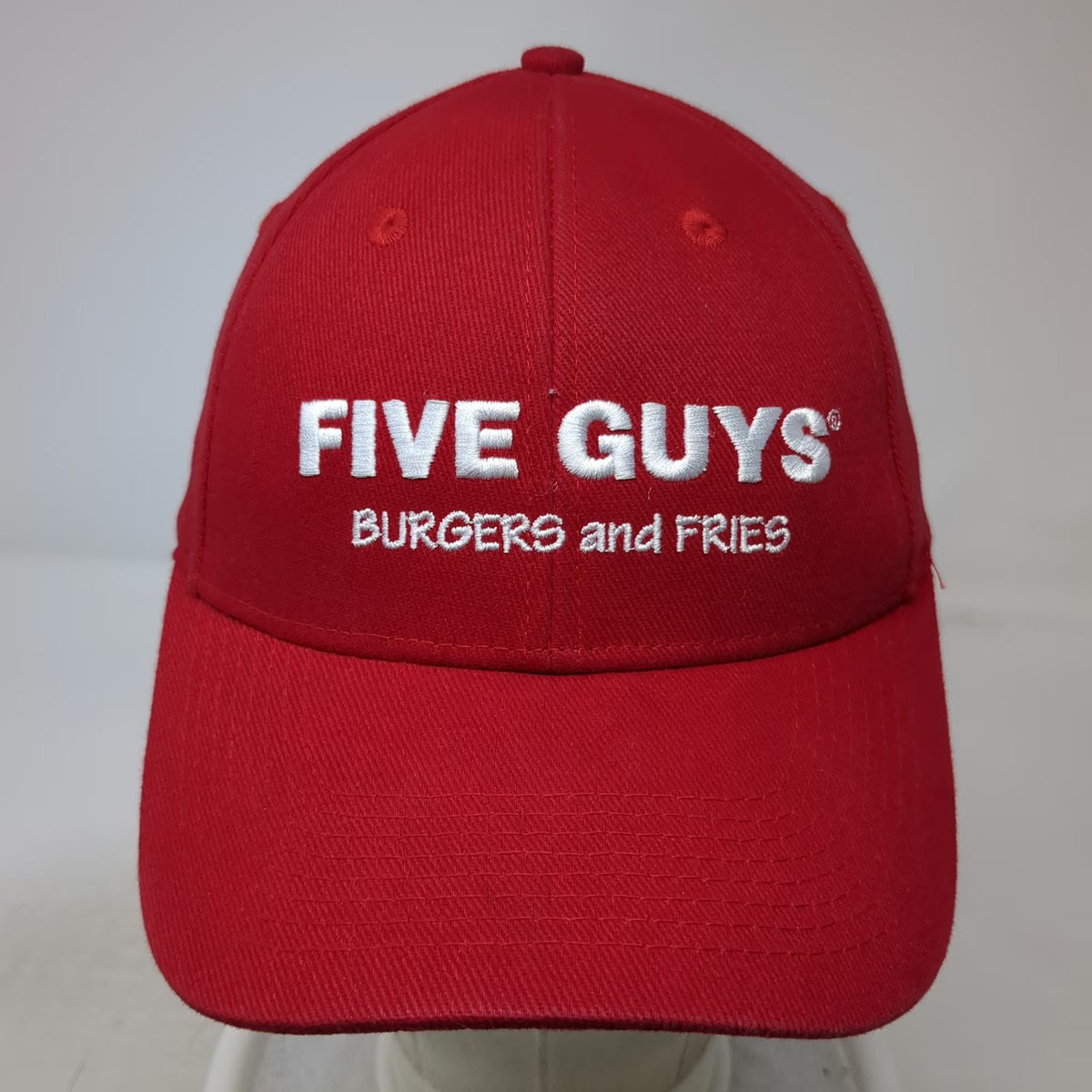 Five Guys Baseball Cap Red One Size Strapback Cotton Embroidered Logo Hat