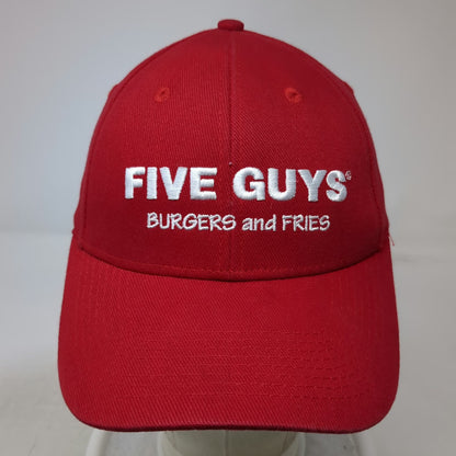 Five Guys Baseball Cap Red One Size Strapback Cotton Embroidered Logo Hat