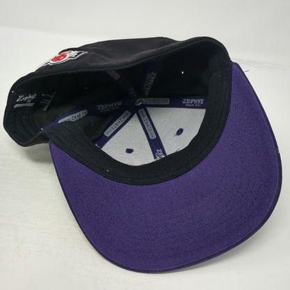Zephyr Baseball Cap Black Purple L Keene Swamp Bats NECBL Stretch Fit Mascot Hat