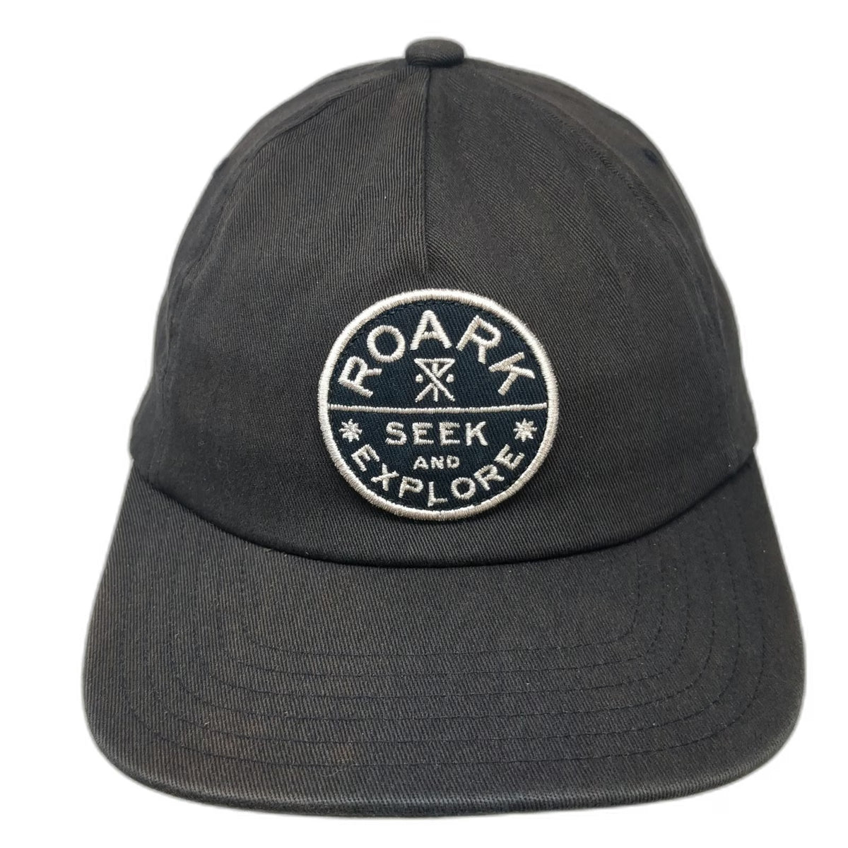 Roark 5 Panel Black Hat One Size Seek and Explore Cotton Spandex Slideback Patch
