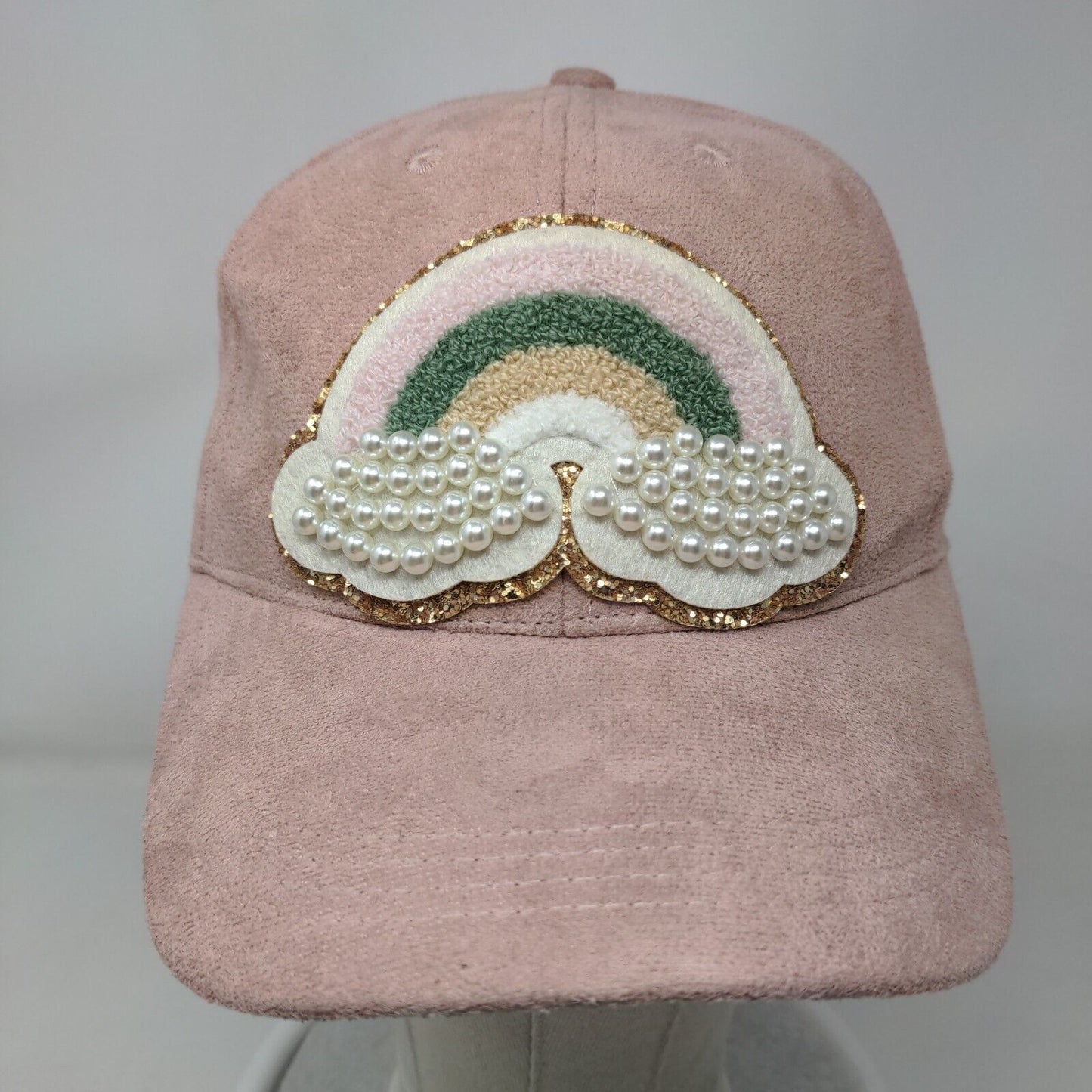 Rainbow Snapback Hat Pink One Size Adjustable Patch Pearls 6 Panel Polyester