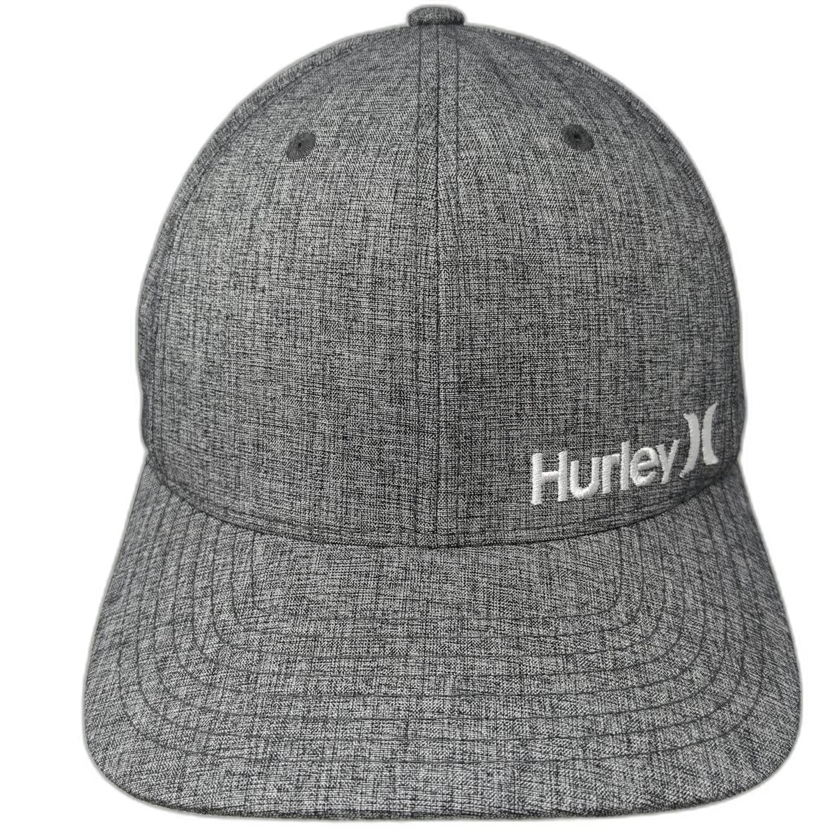 Hurley Baseball Cap Gray XL Fitted Flexfit Heathered Side Logo Hat Embroidered