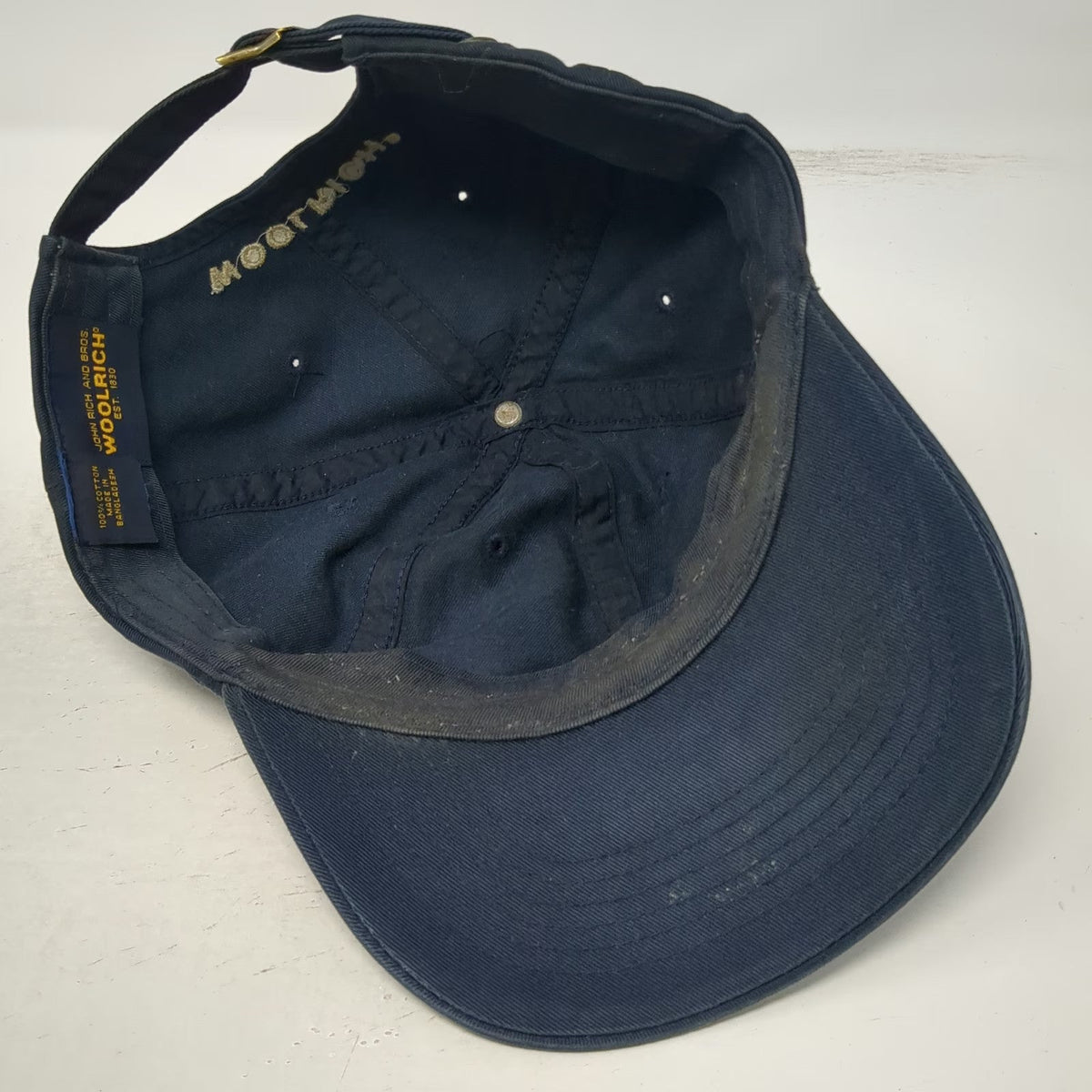 Woolrich Baseball Cap Blue Gold One Size Slideback Cotton Strap Curved Brim Hat