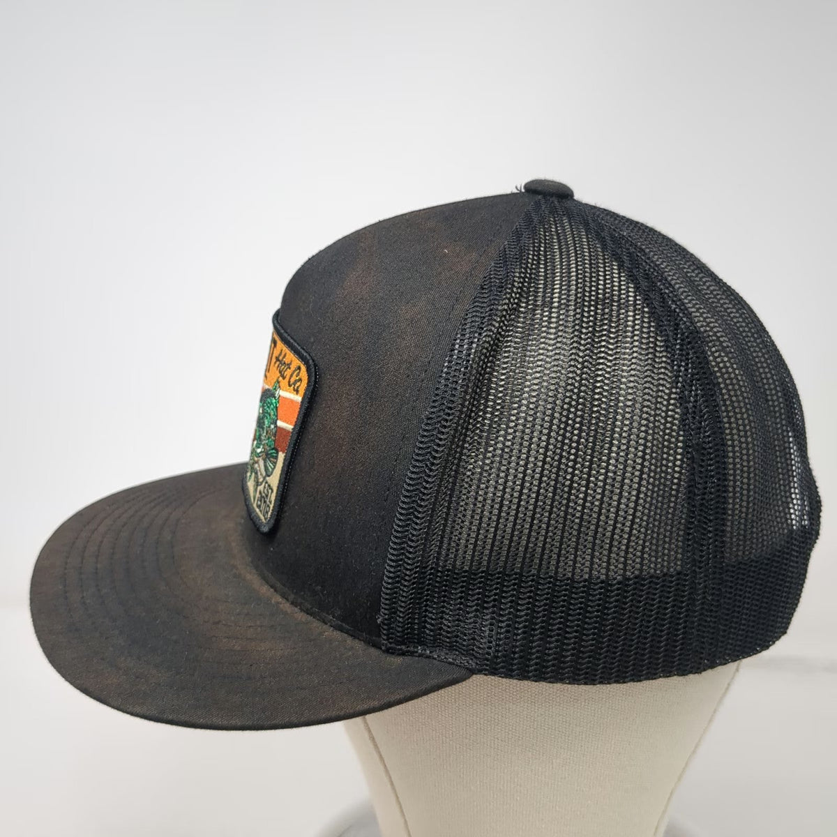 Red Dirt Hat Co. Trucker Hat Black One Size Bass Fish Patch Snapback Fishing