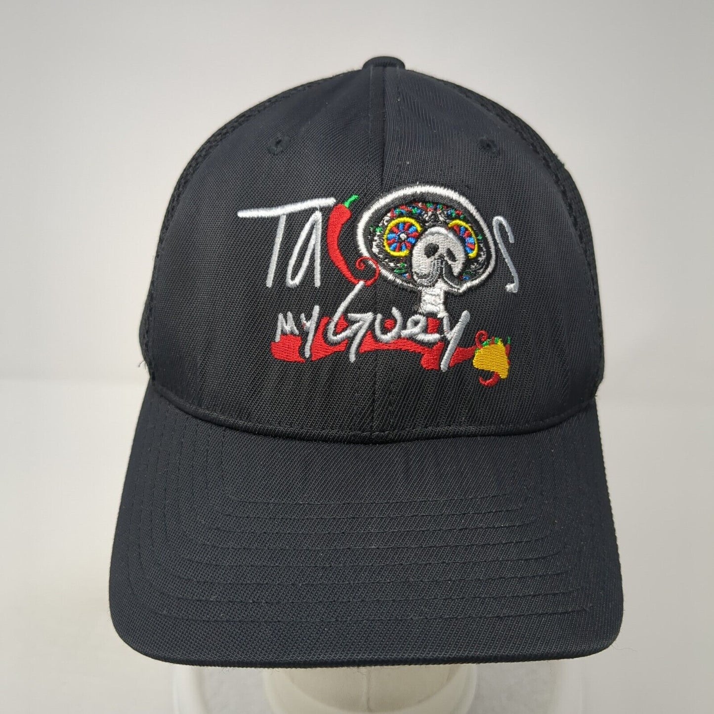 Tacos My Guey Fitted Baseball Cap Black L/XL Mesh Back Flexfit Yupoong