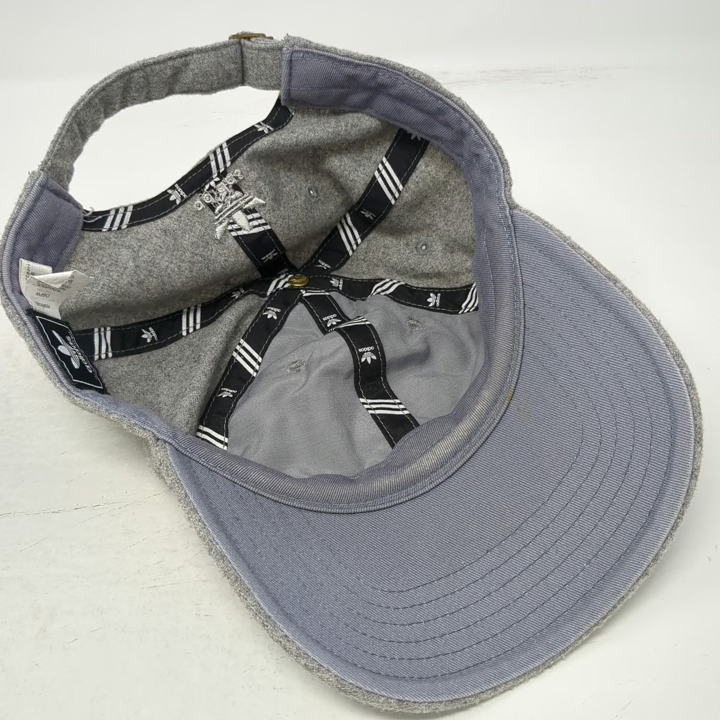 Adidas Baseball Cap Gray One Size Wool Blend Trefoil Embroidered Slideback Hat