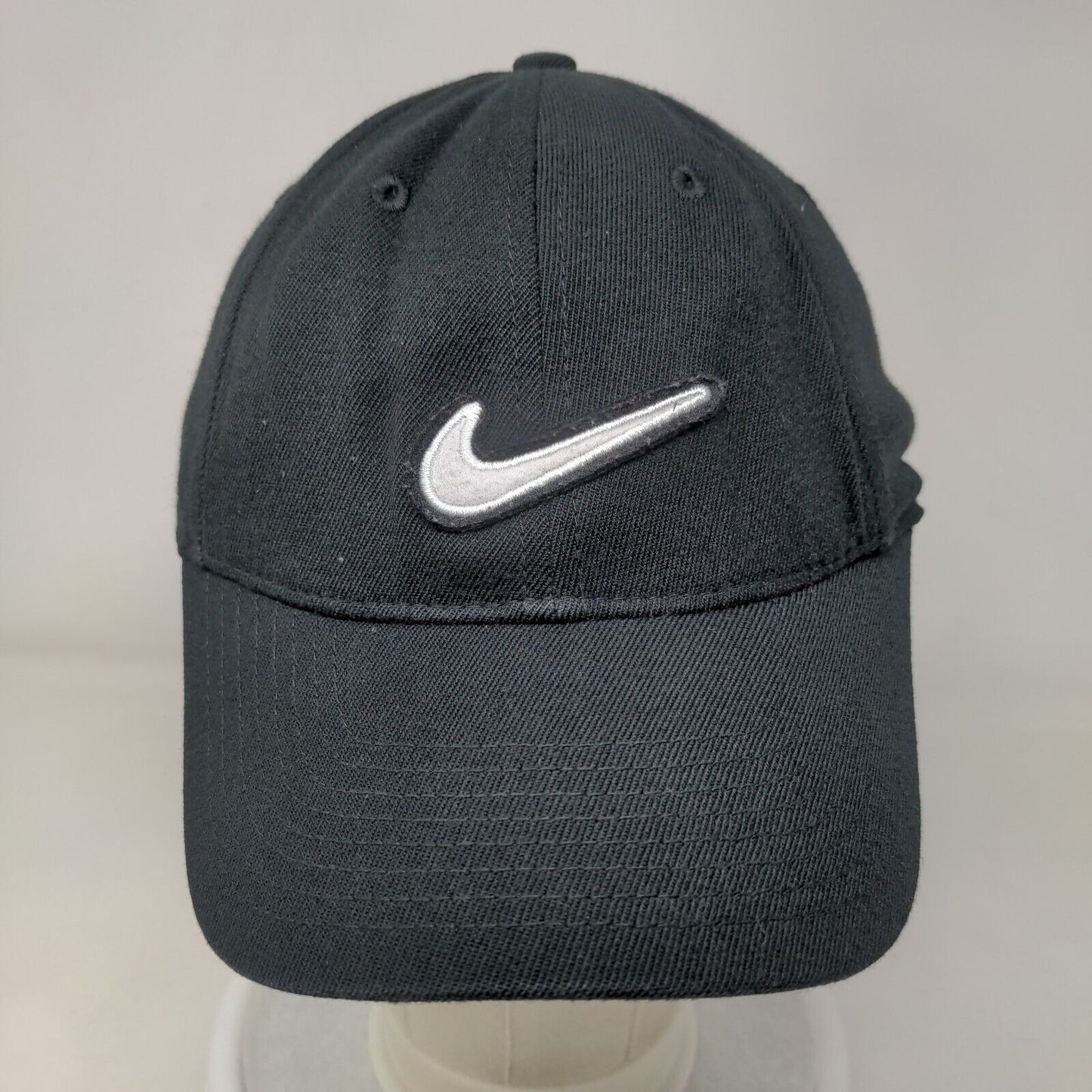 Nike Swoosh Fitted Hat Black OSFM Legacy91 Solid Vent Holes 6 Panel
