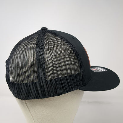 Richardson Trucker Hat Black One Size Leupold US Flag Leather Patch Mesh Back
