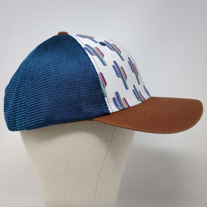 Ariat Trucker Hat Blue White Brown One Size Cactus Print Mesh Leather Patch