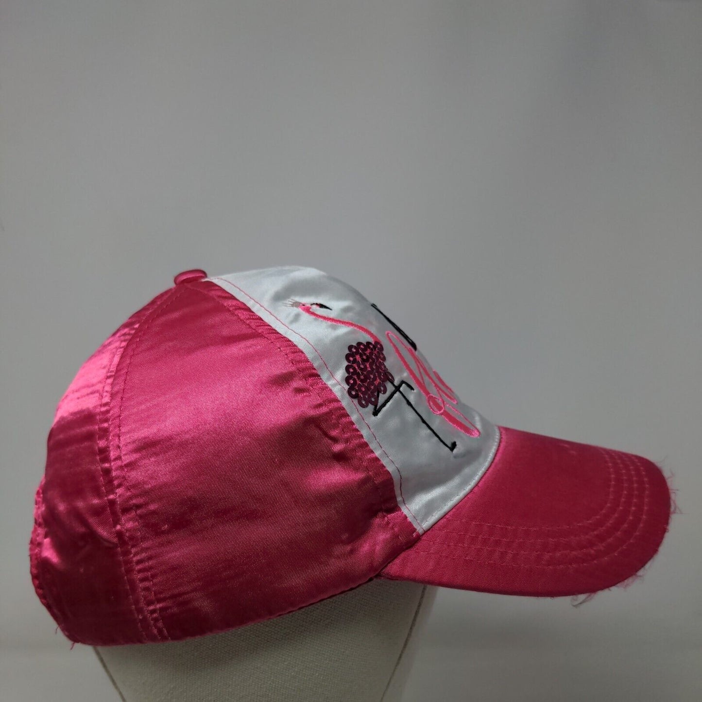 Let's Flamingo Strapback Hat Pink Flame One Size Adjustable Embroidered Sequin