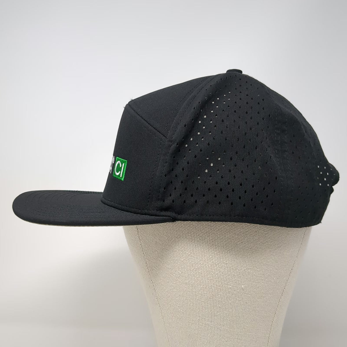 Lucetta CI Trucker Hat Black One Size Perforated Snapback Flat Brim Breathable